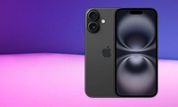 Imagem com fundo roxo e smartphone Apple iPhone 16.
