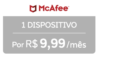 Logo McAfee e escrito: "Um dispositivo por R$ 9,99 por mês".
