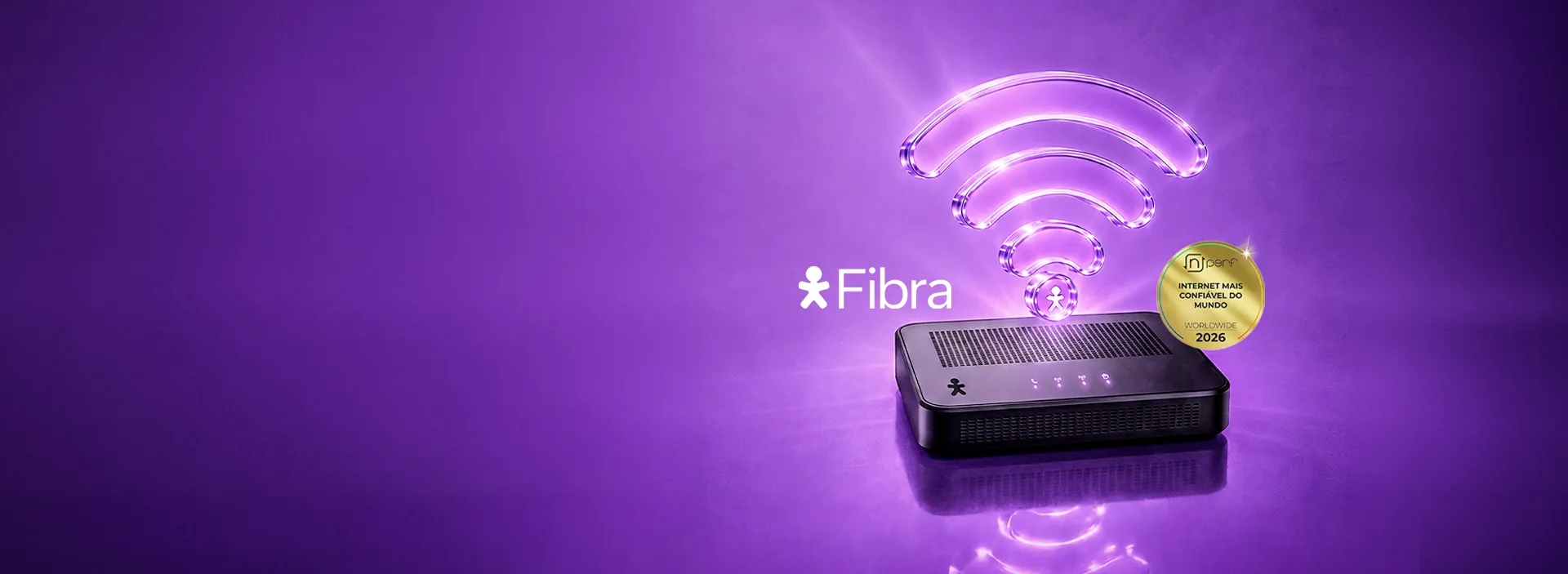 Modem Vivo Fibra com sinal Wi-Fi e selo de internet mais confiável do mundo nPerf 2026.