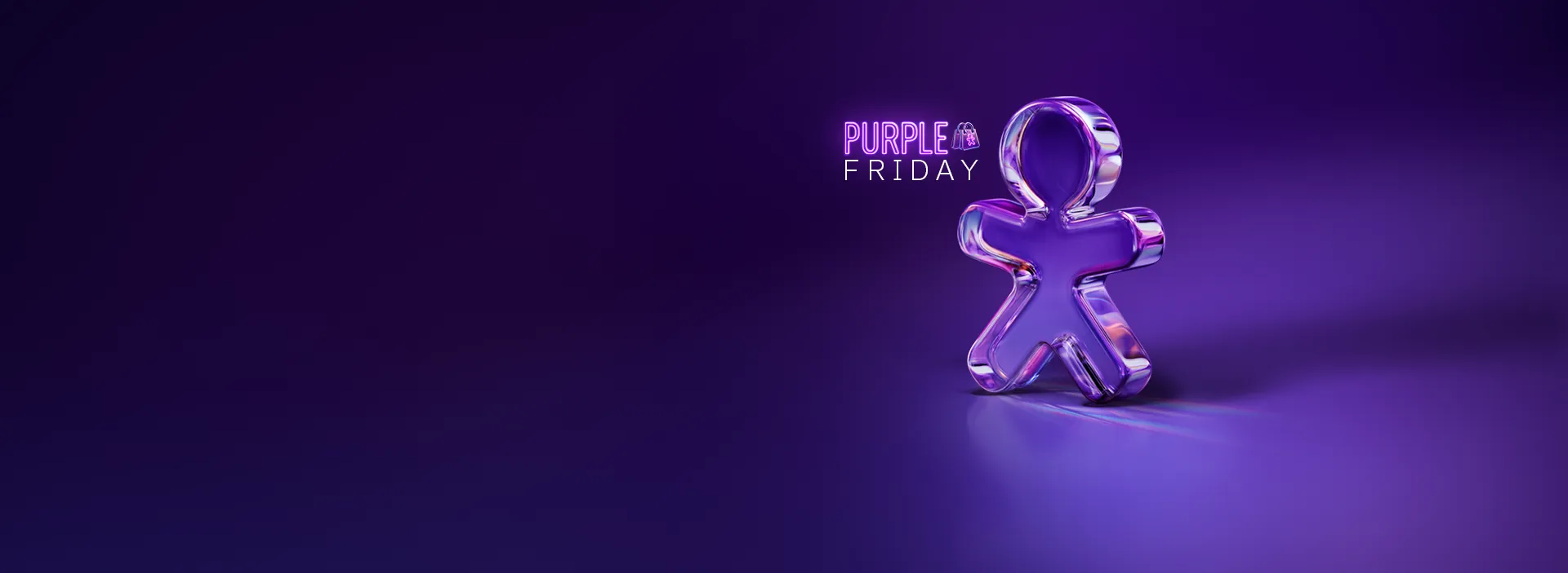 Imagem do Vivinho com fundo roxo e Logo da Purple Friday