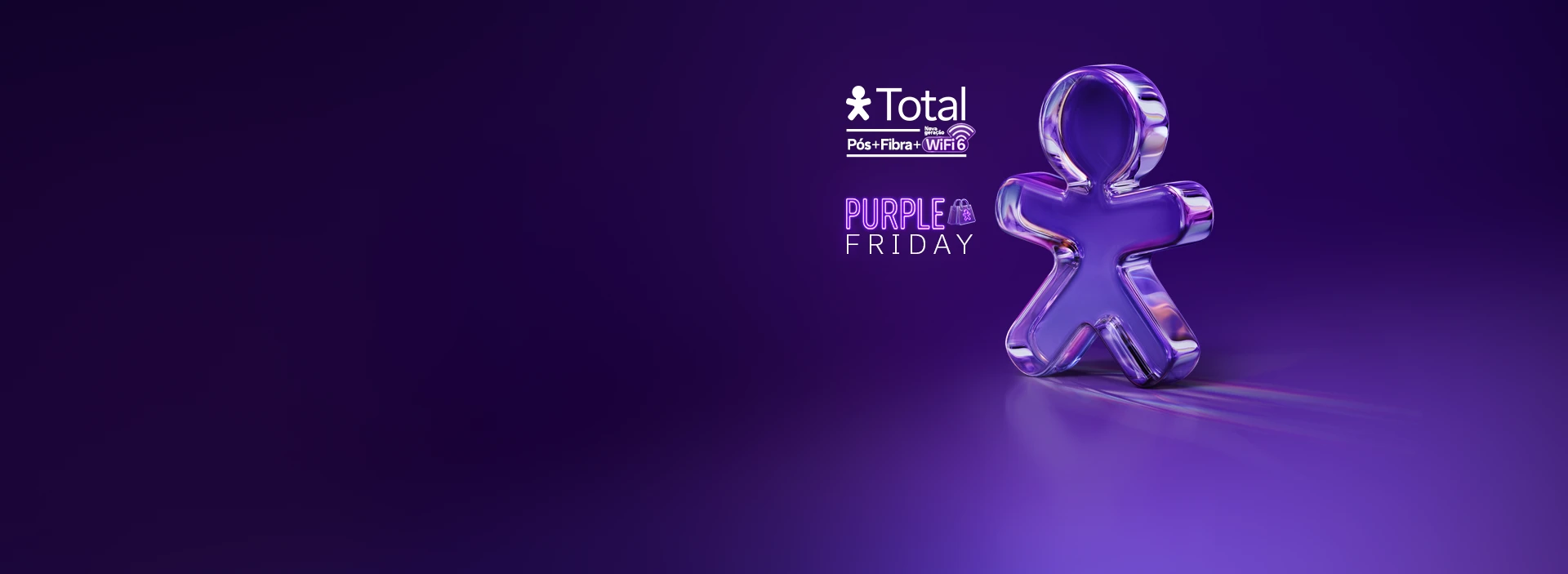 Imagem com fundo escuro, vivinho em vidro, logo Vivo Total + selo Purple Friday