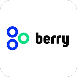 Logotipo da Berry com símbolo formado por três círculos em azul e verde.