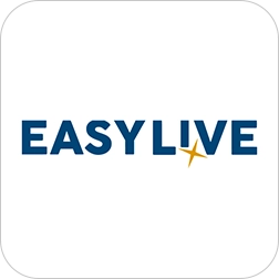 Logotipo da Easy Live com nome da marca em azul e estrela dourada.