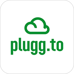 Logotipo da Plugg.to com ícone de nuvem verde acima do nome da marca.