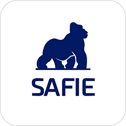 Logotipo da Safie Contabilidade com silhueta azul de um gorila acima do nome da marca.