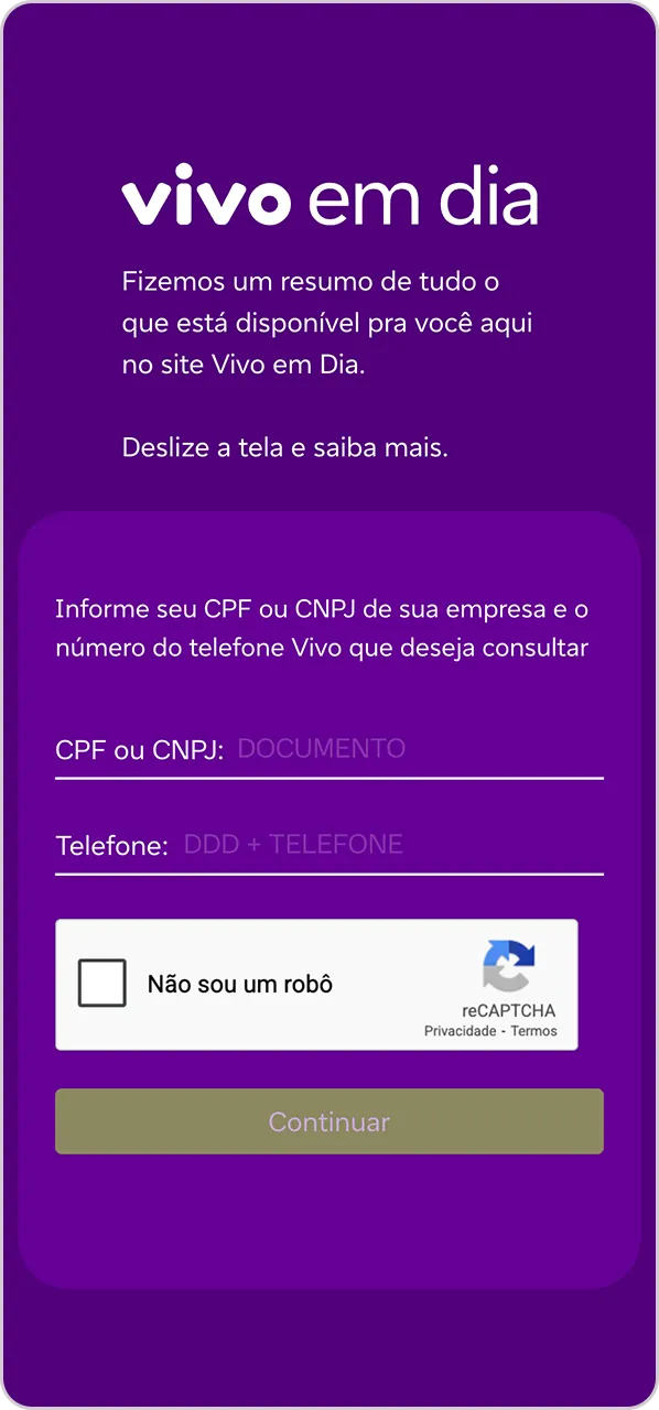 Captura da tela inicial do portal Vivo em Dia.